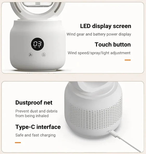 Bladeless USB Spray Mist Electric Fan & Air Humidifier (Rechargeable, Tabletop) - SafeBabyKinder