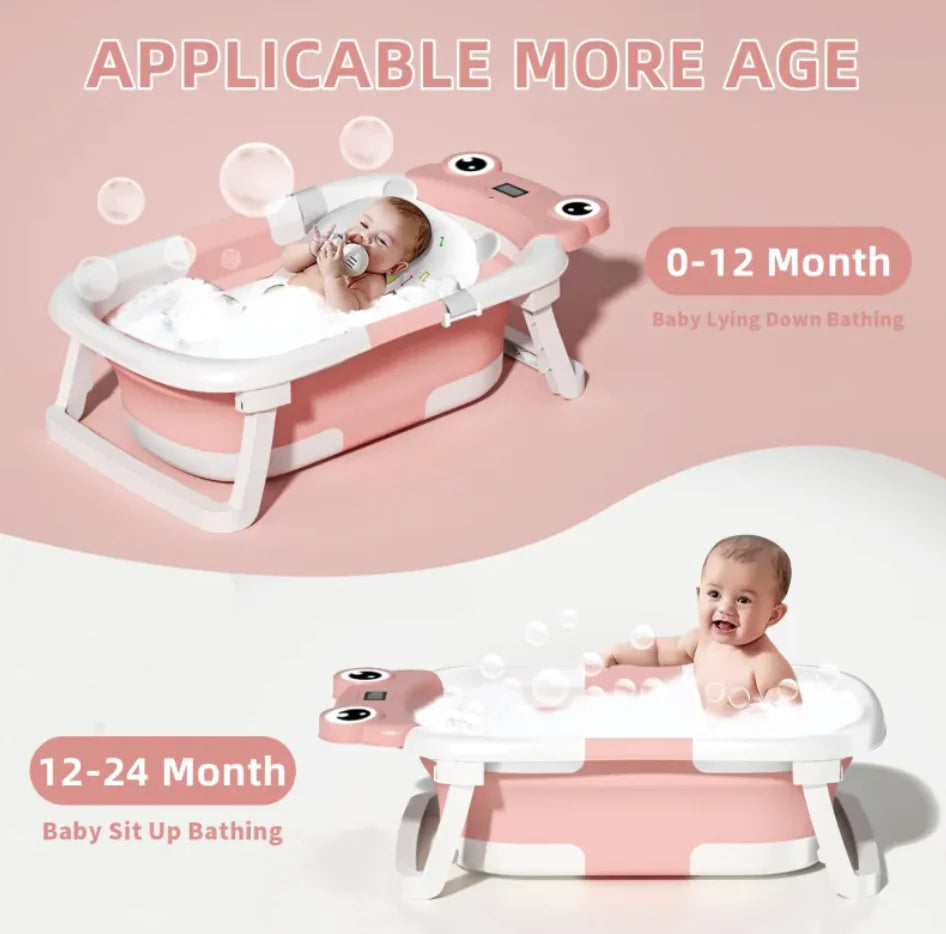 Foldable Baby Bathtub with Cushion & Thermometer - SafeBabyKinder