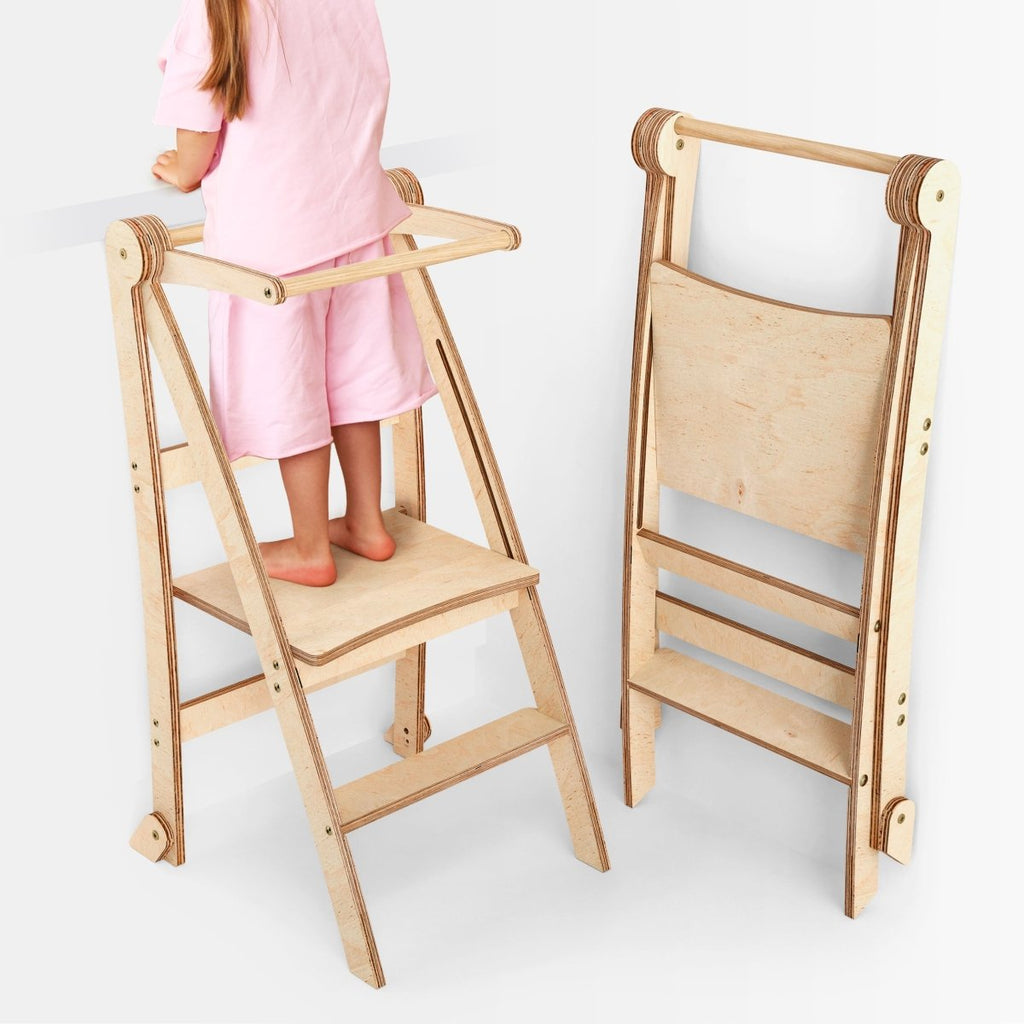 Holz Lernleiter Montessori: Hocker für Kinder - Beige - SafeBabyKinder