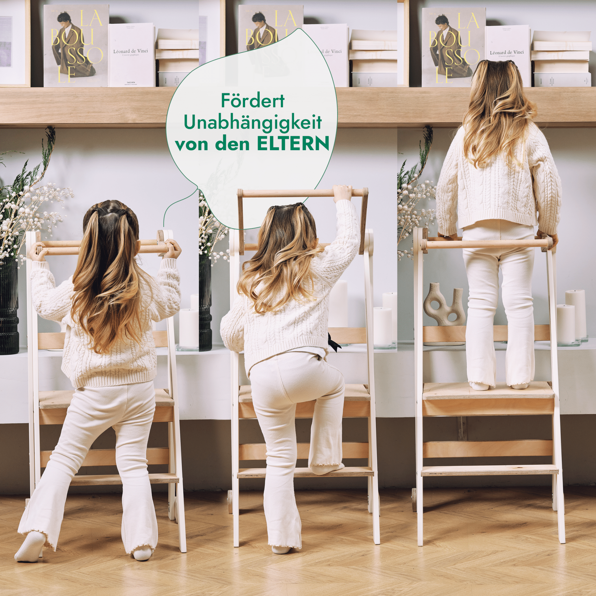 Holz Lernleiter Montessori: Hocker für Kinder - Beige - SafeBabyKinder