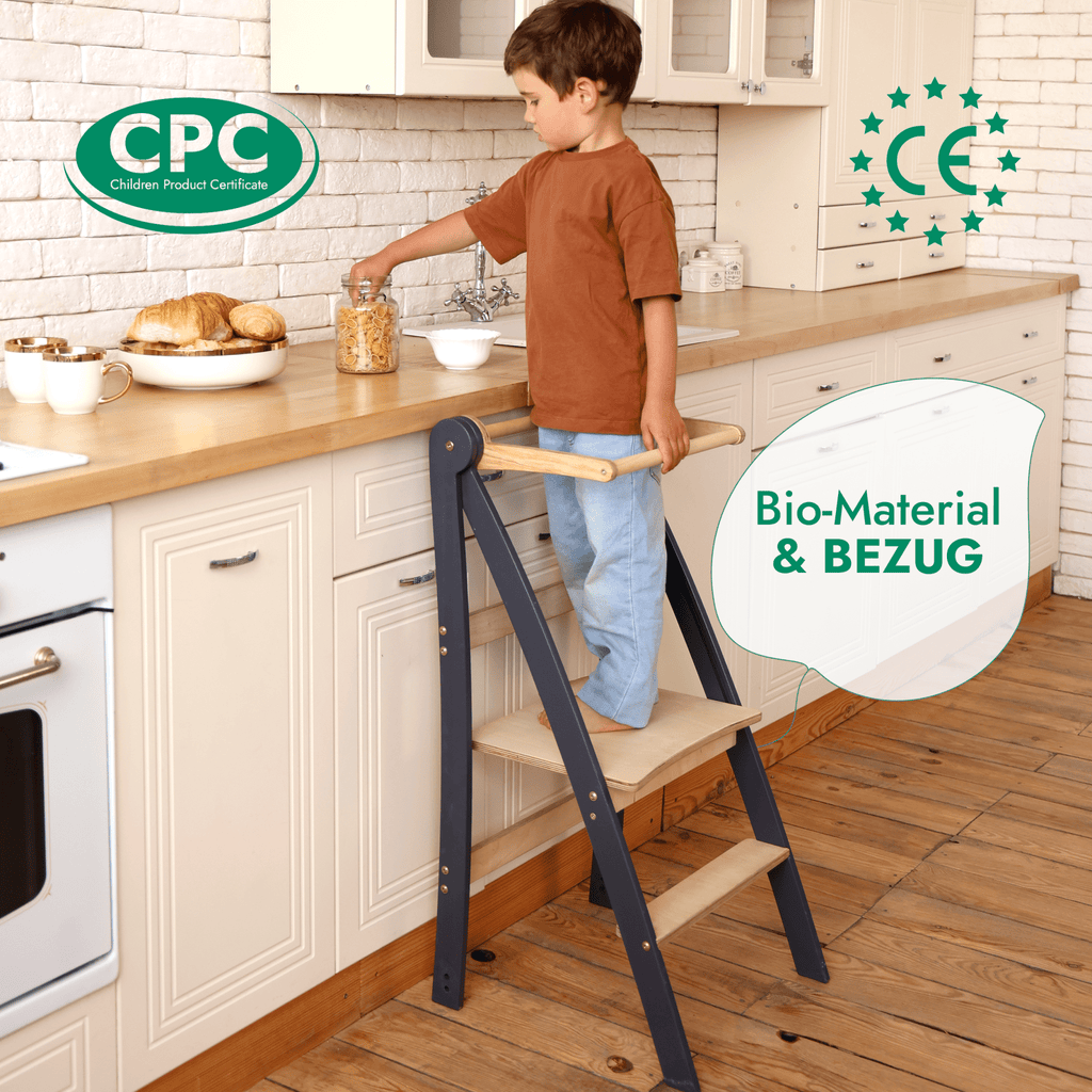 Holz Lernleiter Montessori: Hocker für Kinder - Beige - SafeBabyKinder