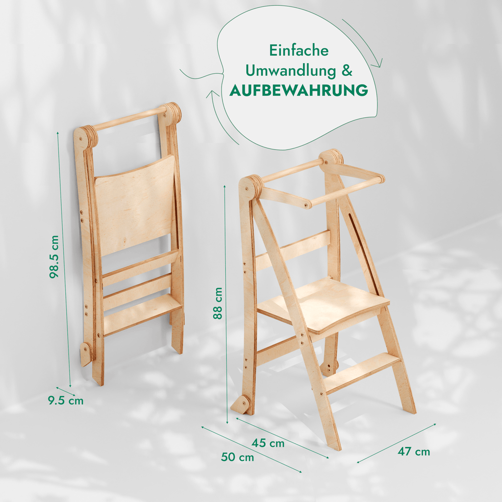 Holz Lernleiter Montessori: Hocker für Kinder - Beige - SafeBabyKinder