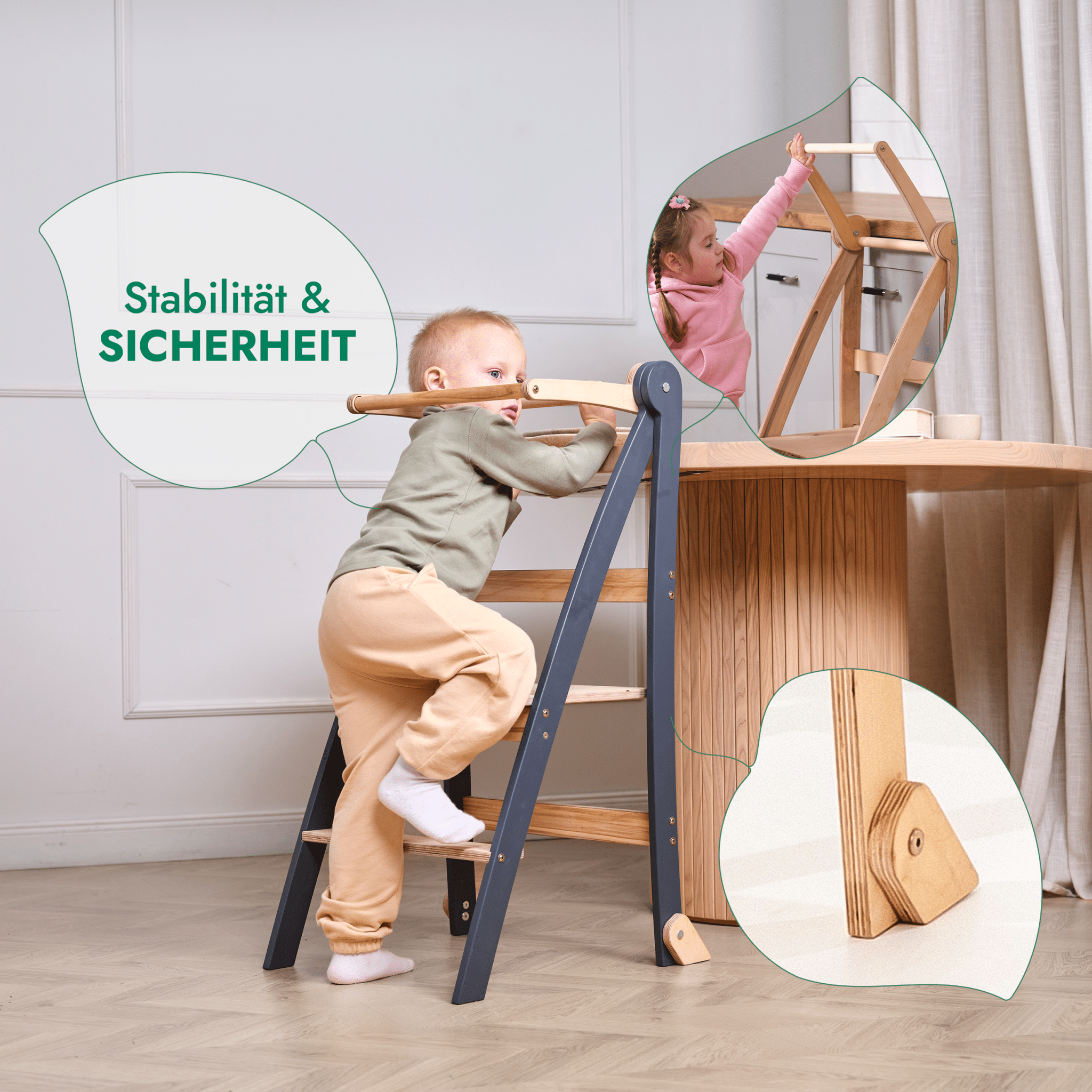 Holz Lernleiter Montessori: Hocker für Kinder - Beige - SafeBabyKinder