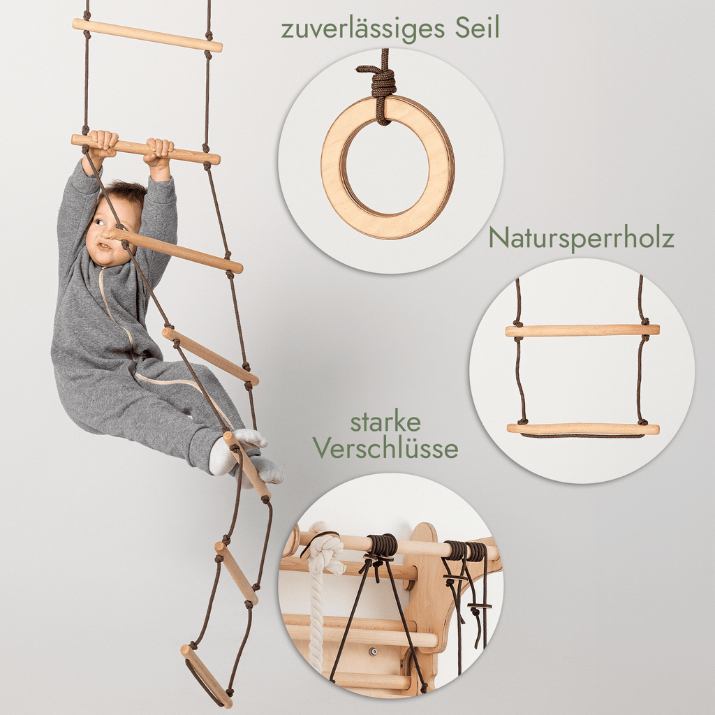 Set aus drei Schaukeln: Scheibe + Ringe + Strickleiter - SafeBabyKinder