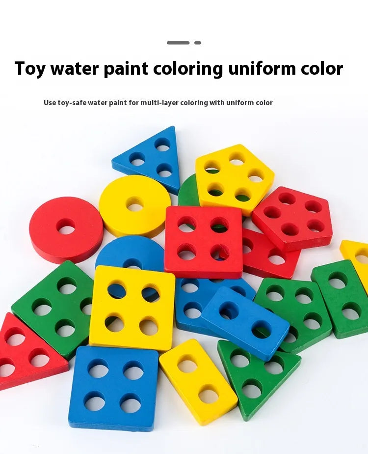 Montessori Geometric Shape Column Matching Wooden Building Blocks Set - SafeBabyKinder