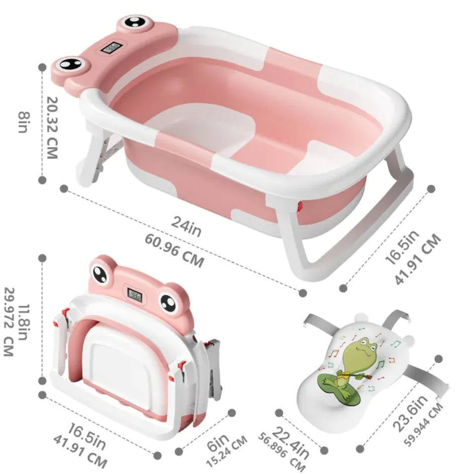 Foldable Baby Bathtub with Cushion & Thermometer - SafeBabyKinder